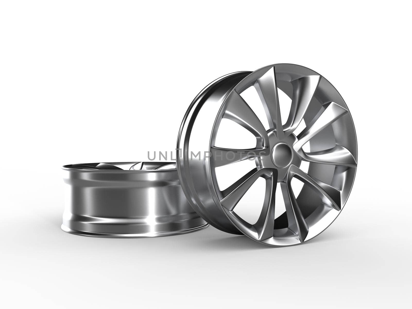 glossy metal car disc isolated on white 3D rendering illustration.