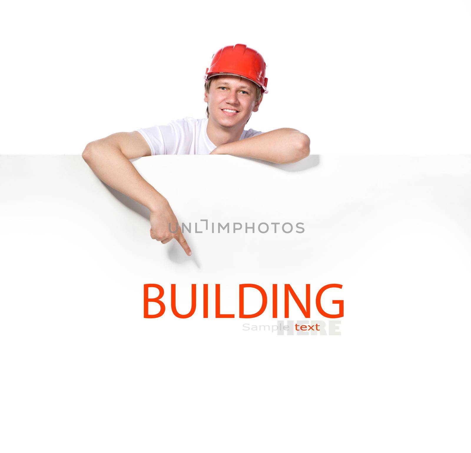 portrait of a builder on a white background
