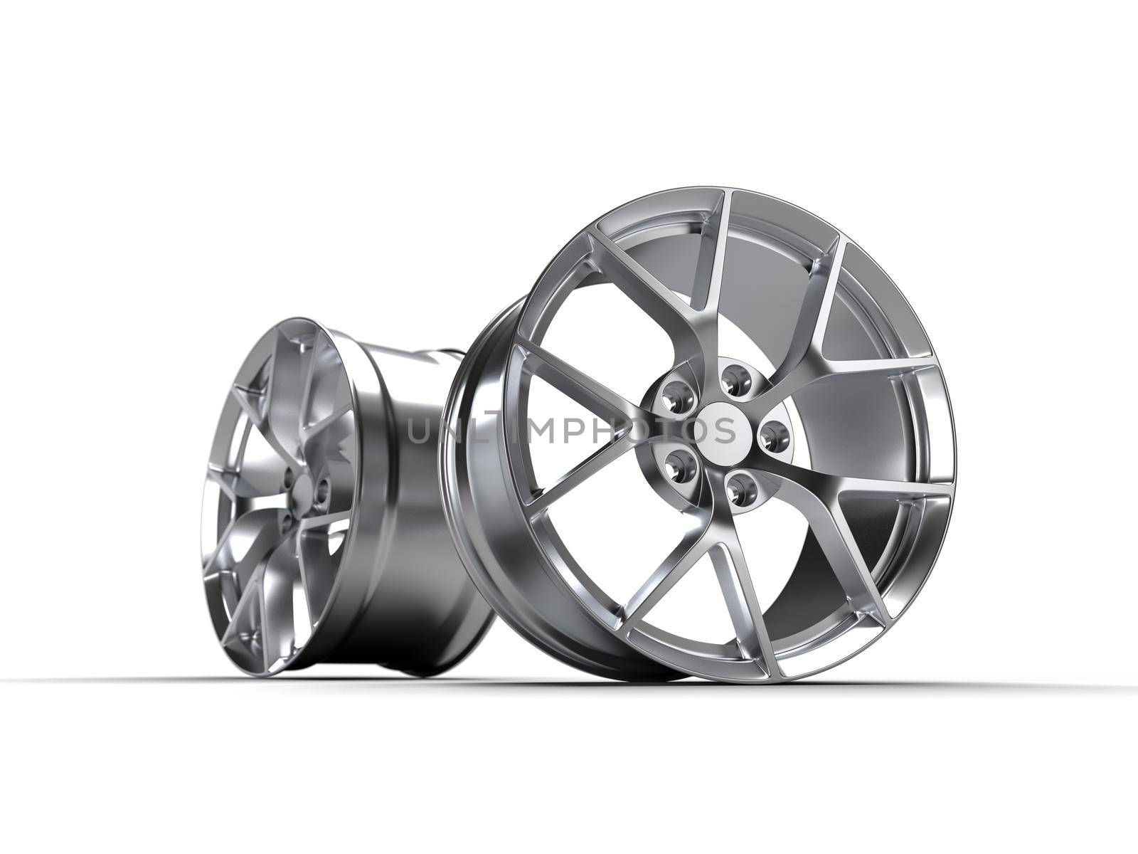 Silver Forged Alloy Car Rim, 3D rendering illustration.