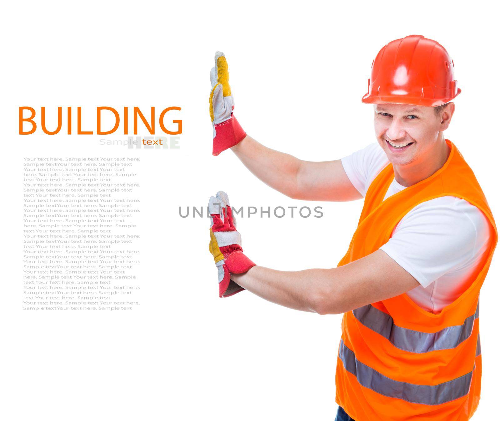 handsome worker man in a helmet on a white background