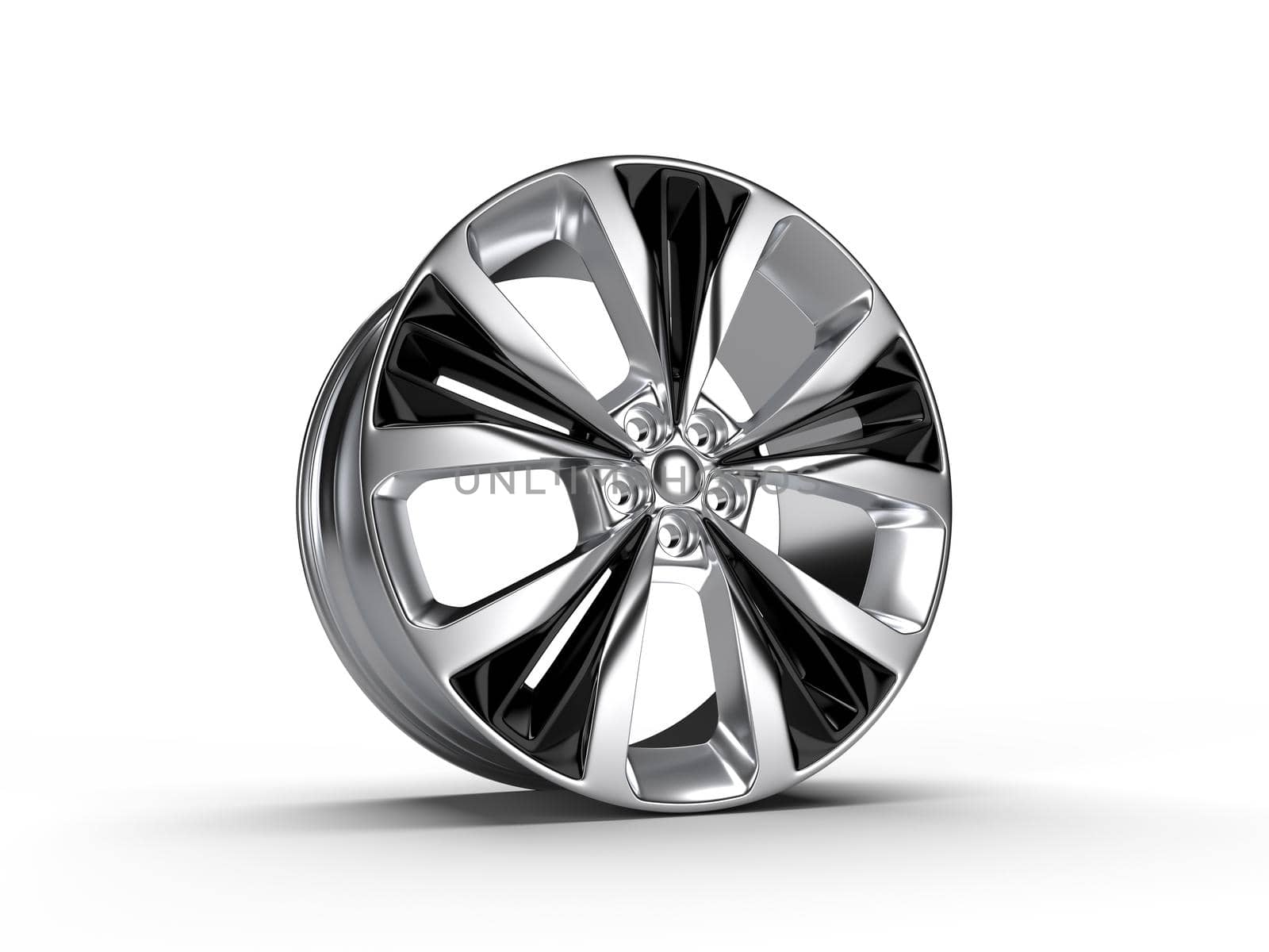 Racing Performance Aluminum Wheel Rim Cutout 3D rendering illustration.