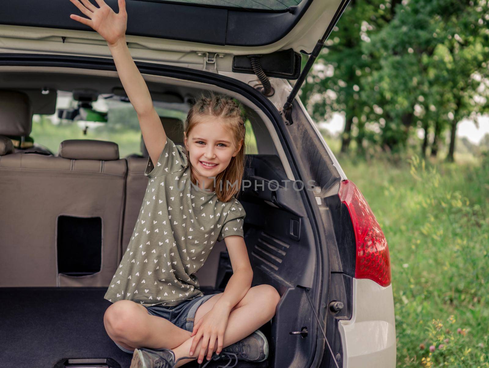 Preteen girl with car at the nature by tan4ikk1