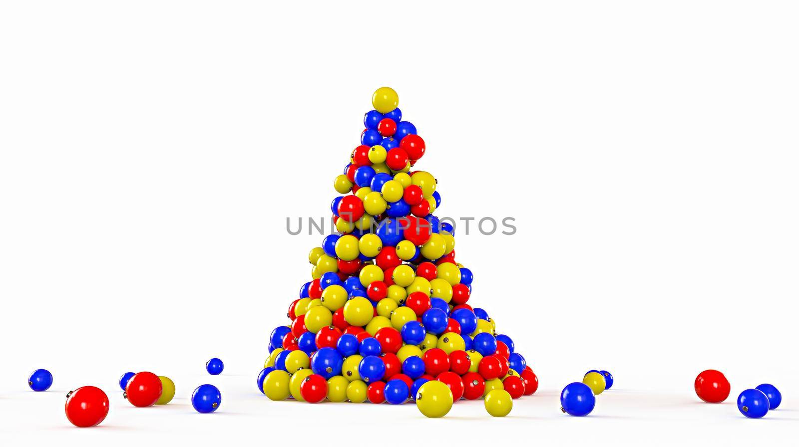 Christmas tree made of colorful balls. New Year concept. 3D rendering illustration.