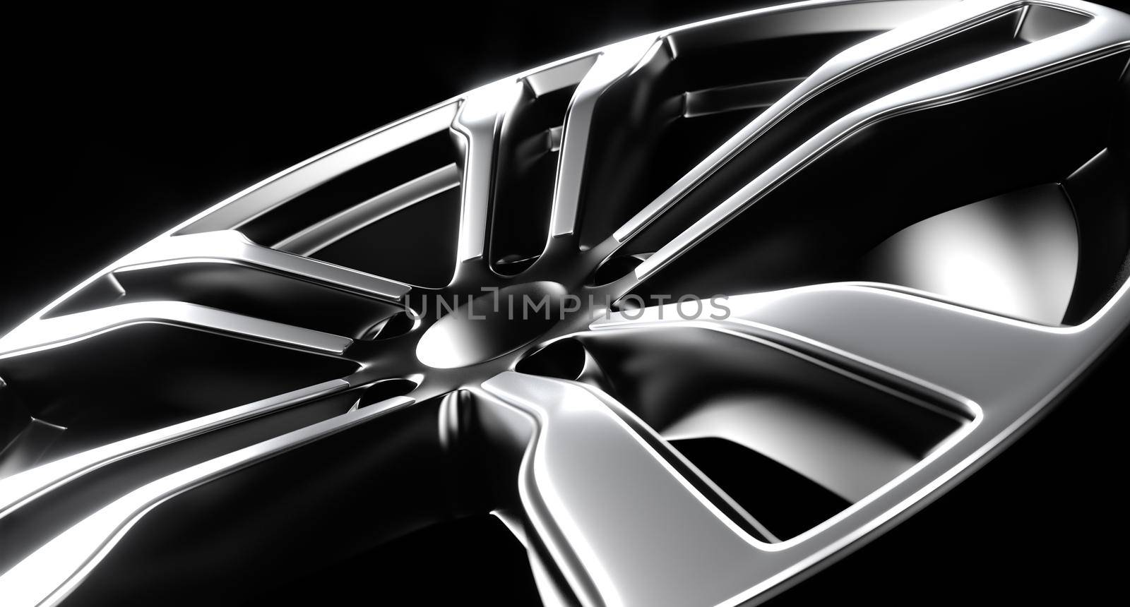 Aluminum car rim close up, 3D rendering illustration.