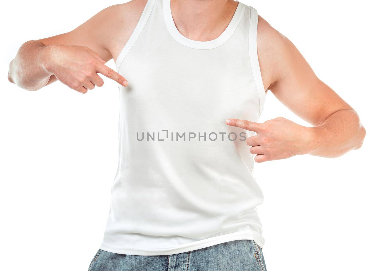 white t-shirt on a young man isolated