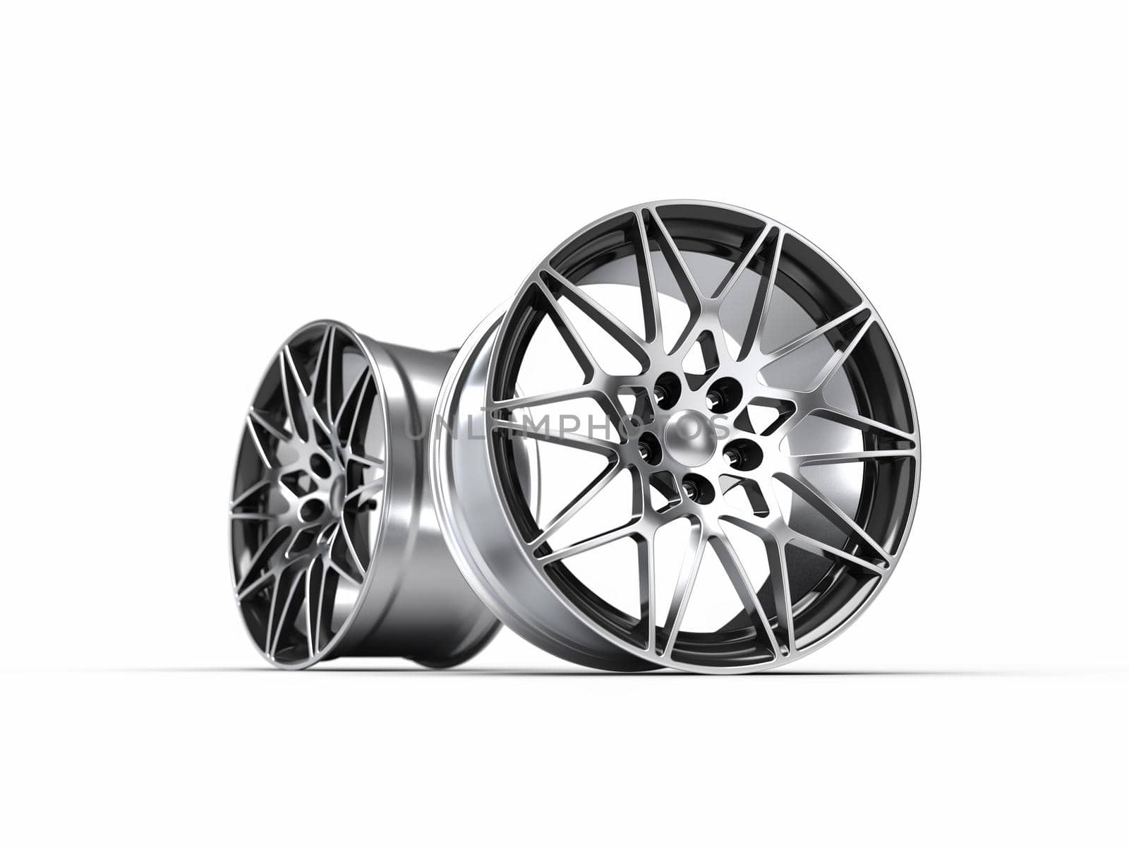 car alloy wheel, isolated, 3D rendering illustration.