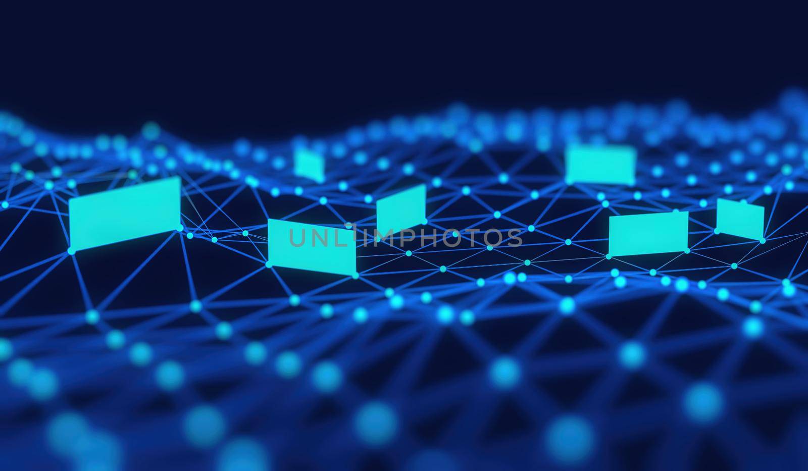 Internet connection technology concept. Cloud computing, neural communications of a supercomputer. Background from triangles connecting dots and lines. Cybersecurity concept 3D rendering illustration