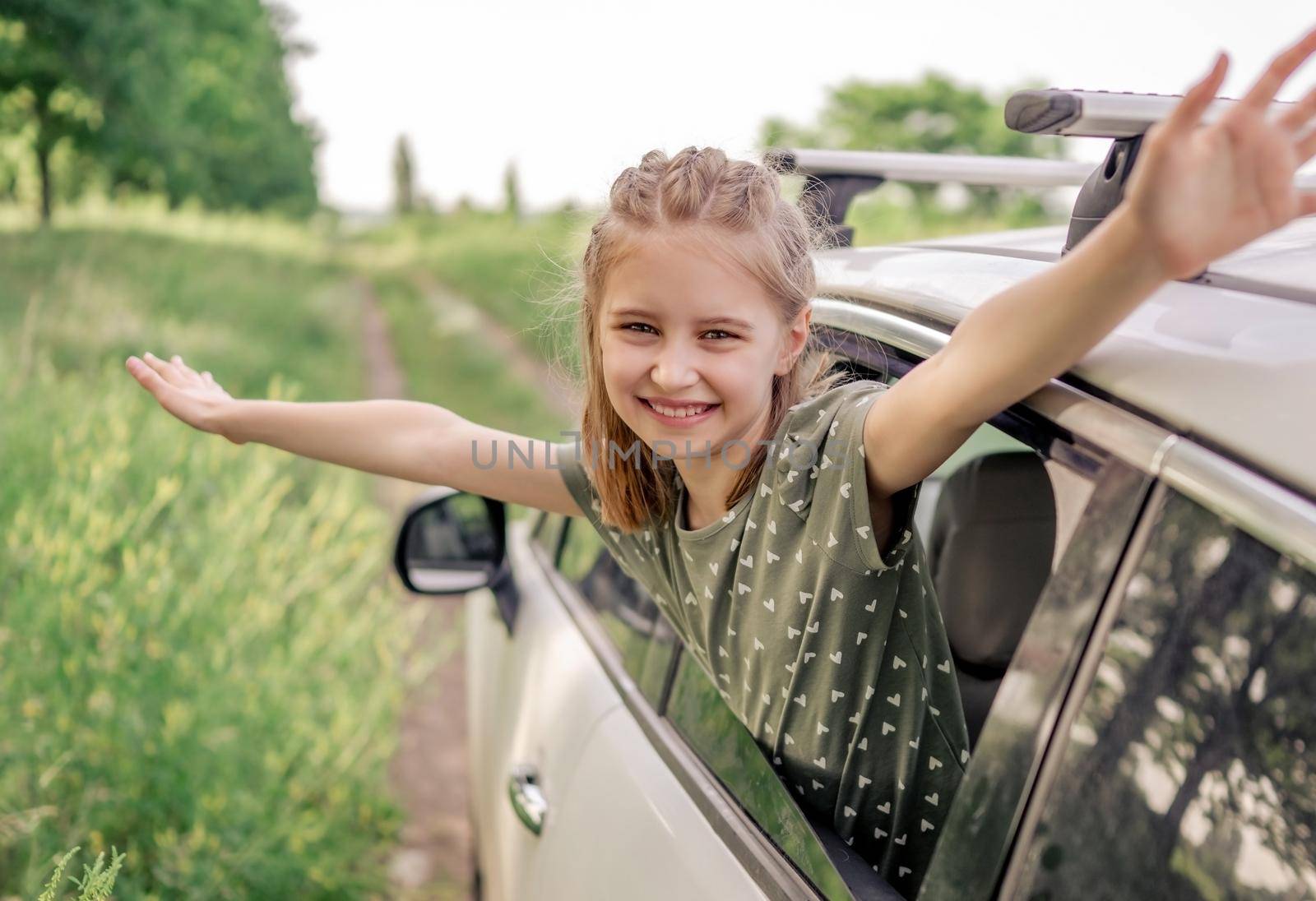 Preteen girl with car at the nature by tan4ikk1