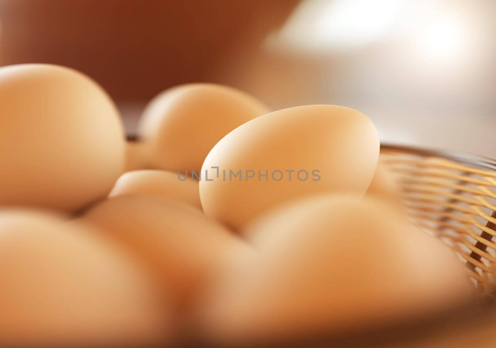 Brown eggs in the basket on white. 3D rendering illustration.