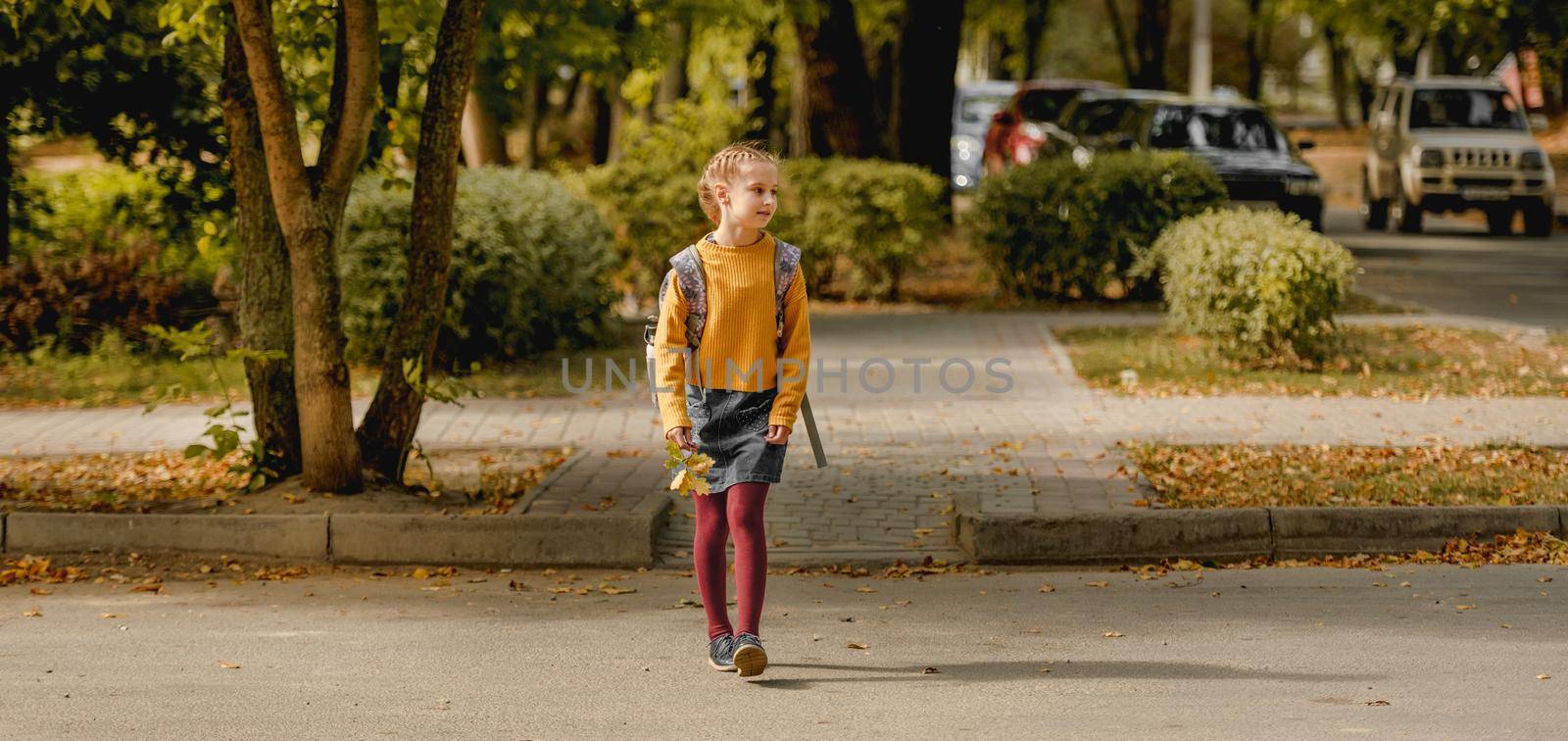 Preteen school girl with backpack by tan4ikk1