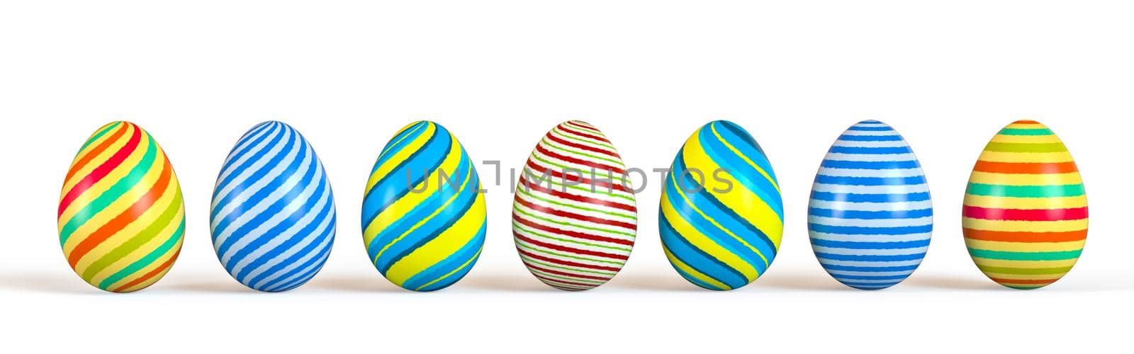 Easter eggs set, collection isolated on white background, 3D rendering illustration.