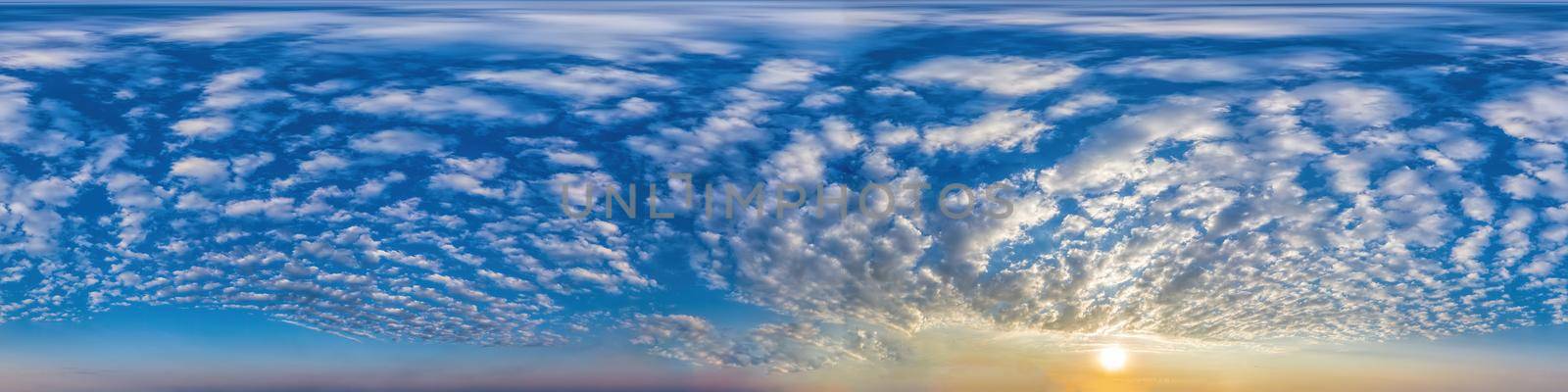 sky panorama with clouds without ground, for easy use in 3D graphics and panorama for composits in aerial and ground spherical panoramas as a sky dome