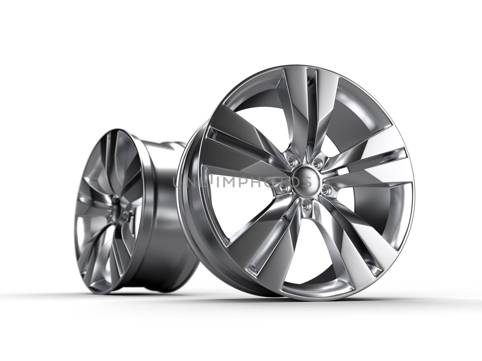 glossy metal car discs isolated on white 3D rendering illustration.