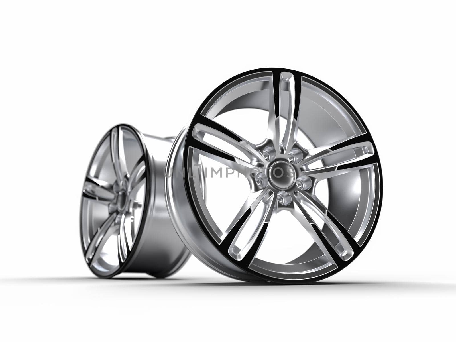 Automobile, aluminum disc. Isolated on white background 3D rendering illustration.