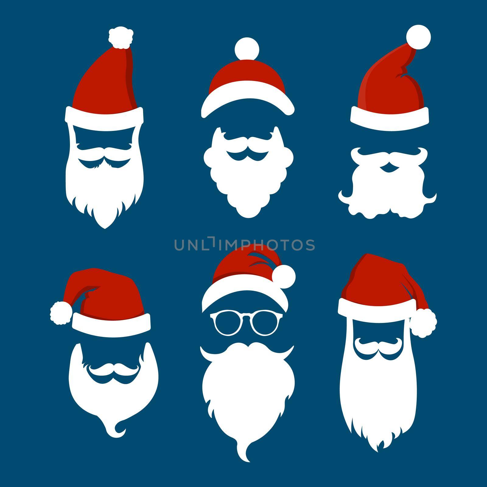 Santa hats, moustache and beards. Christmas elements for your festive design.