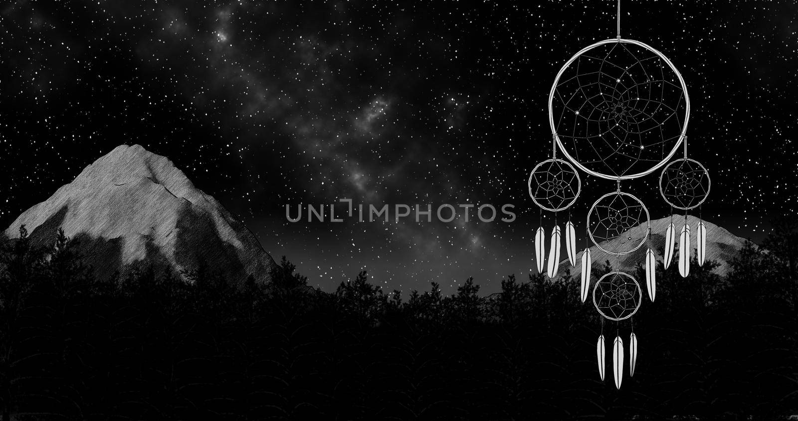 dreamcatcher on a night sky background 3d illustration render by Dreamsachiever