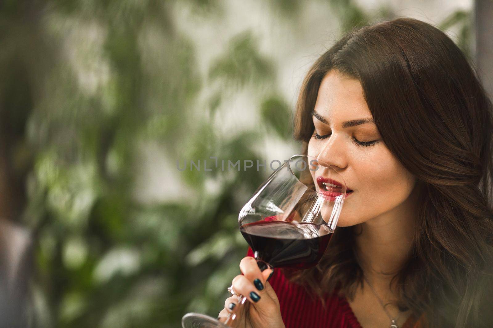 A red wine sip of a beautiful girl by Demkat