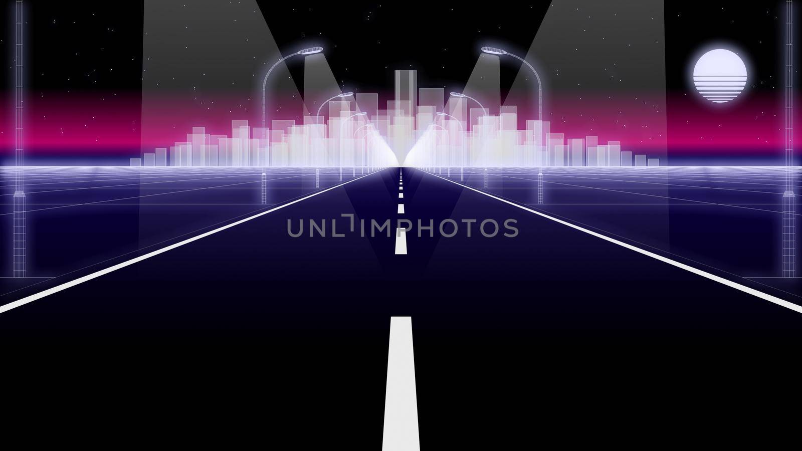 night city road 80 Retro Background Loop 3d render by Dreamsachiever
