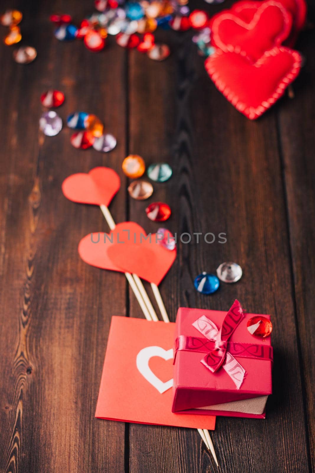 Valentine's Day holiday gifts paper hearts postcards decoration. High quality photo