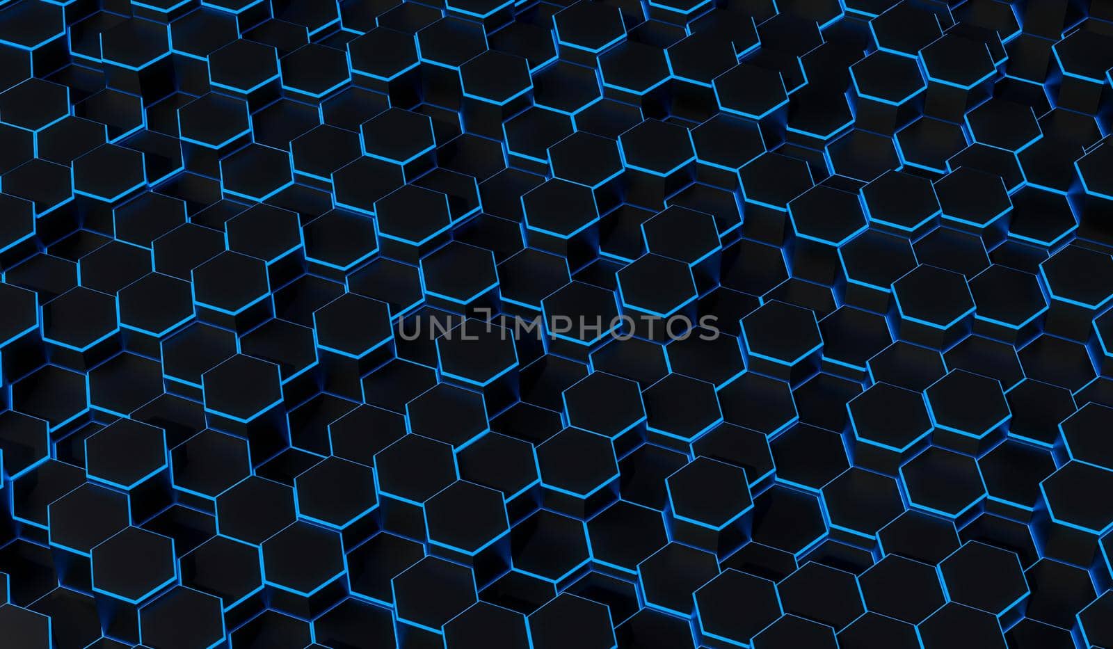 Black blue and orange hexagons background pattern 3D rendering illustration