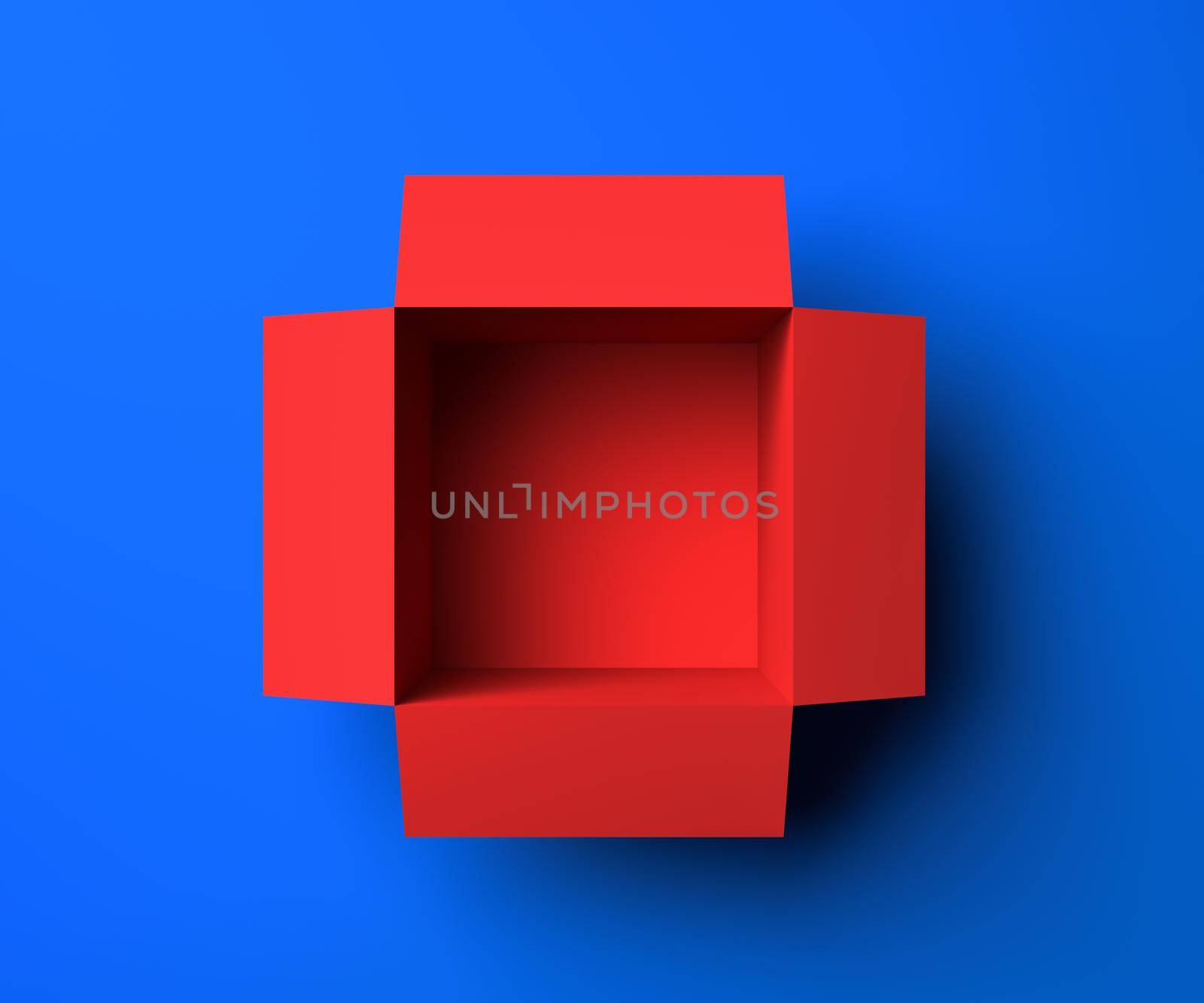 Red box on a blue background, 3D rendering illustration.