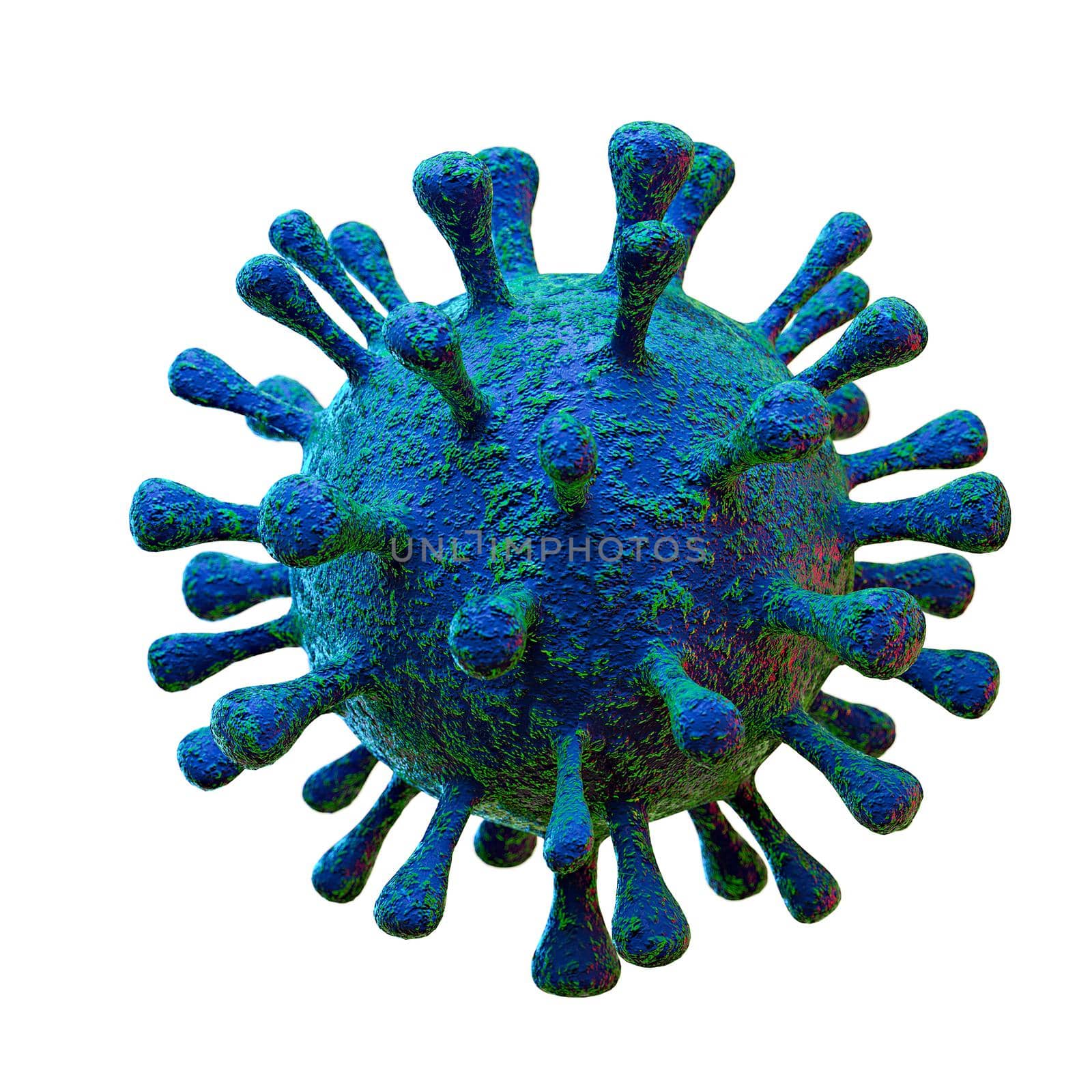 3D illustration of human virus, bacteria close-up, isolated on white background.