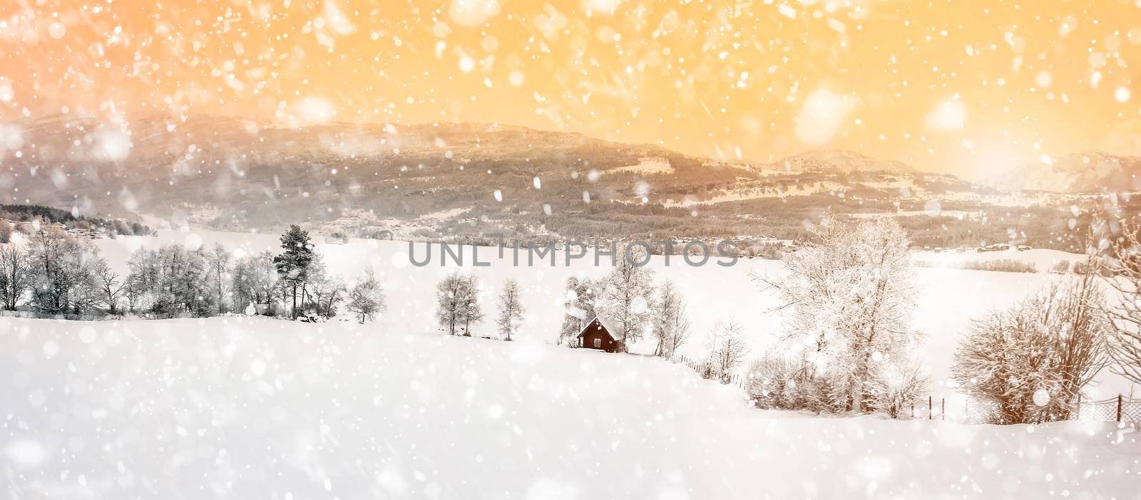 beautiful winter landscape with snow in the mountains of Norway