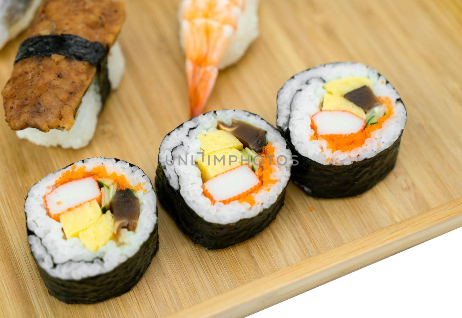 Sushi roll on black background.  Japan food concept by Buttus_casso