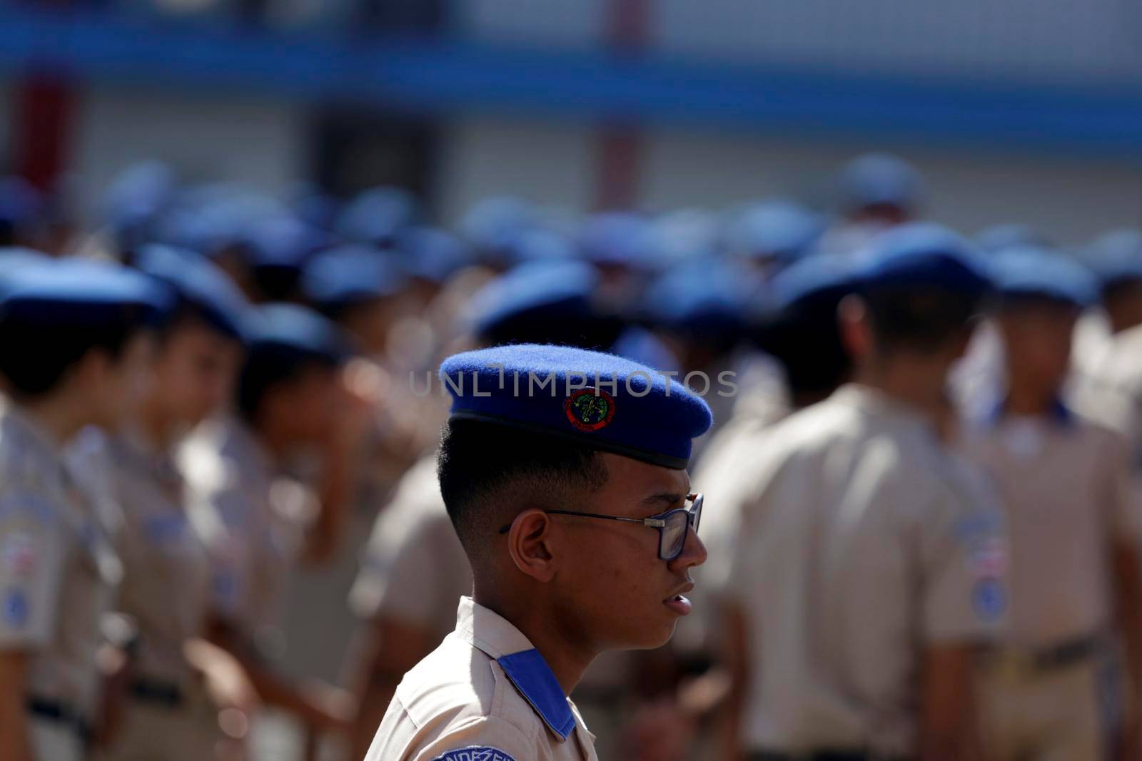 salvador, bahia, brazil - july 24, 2019: students from the College of the Military Police of Bahia are seen training in the school yard in the city of Salvador.