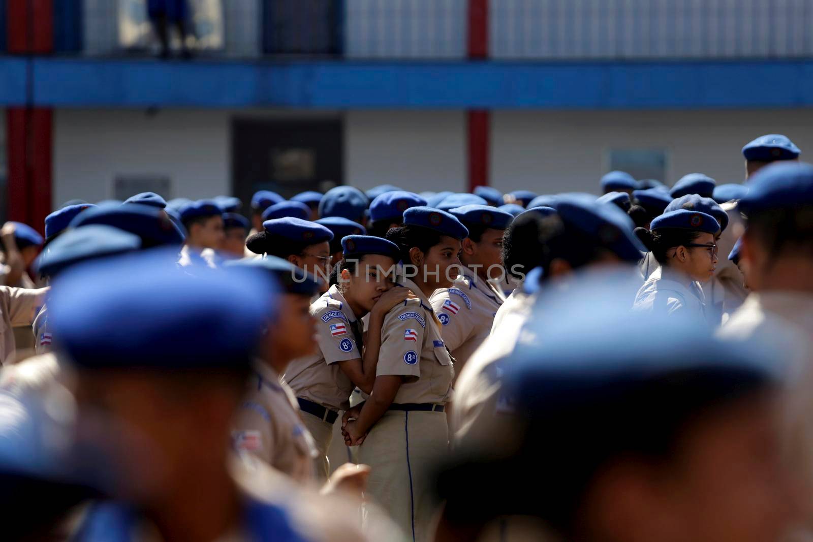 salvador, bahia, brazil - july 24, 2019: students from the College of the Military Police of Bahia are seen training in the school yard in the city of Salvador.