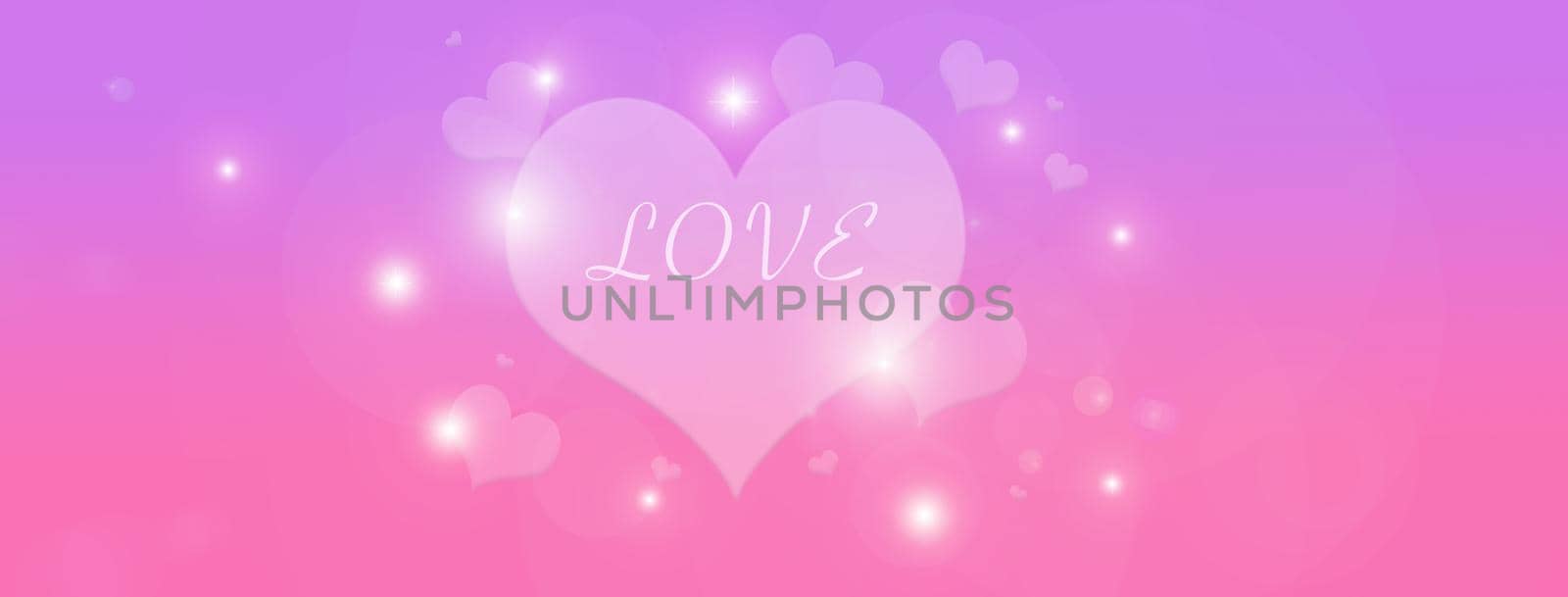 Valentine Card Graphic. Hearts and Circle on pink gradient background with the word LOVE. by sCukrov