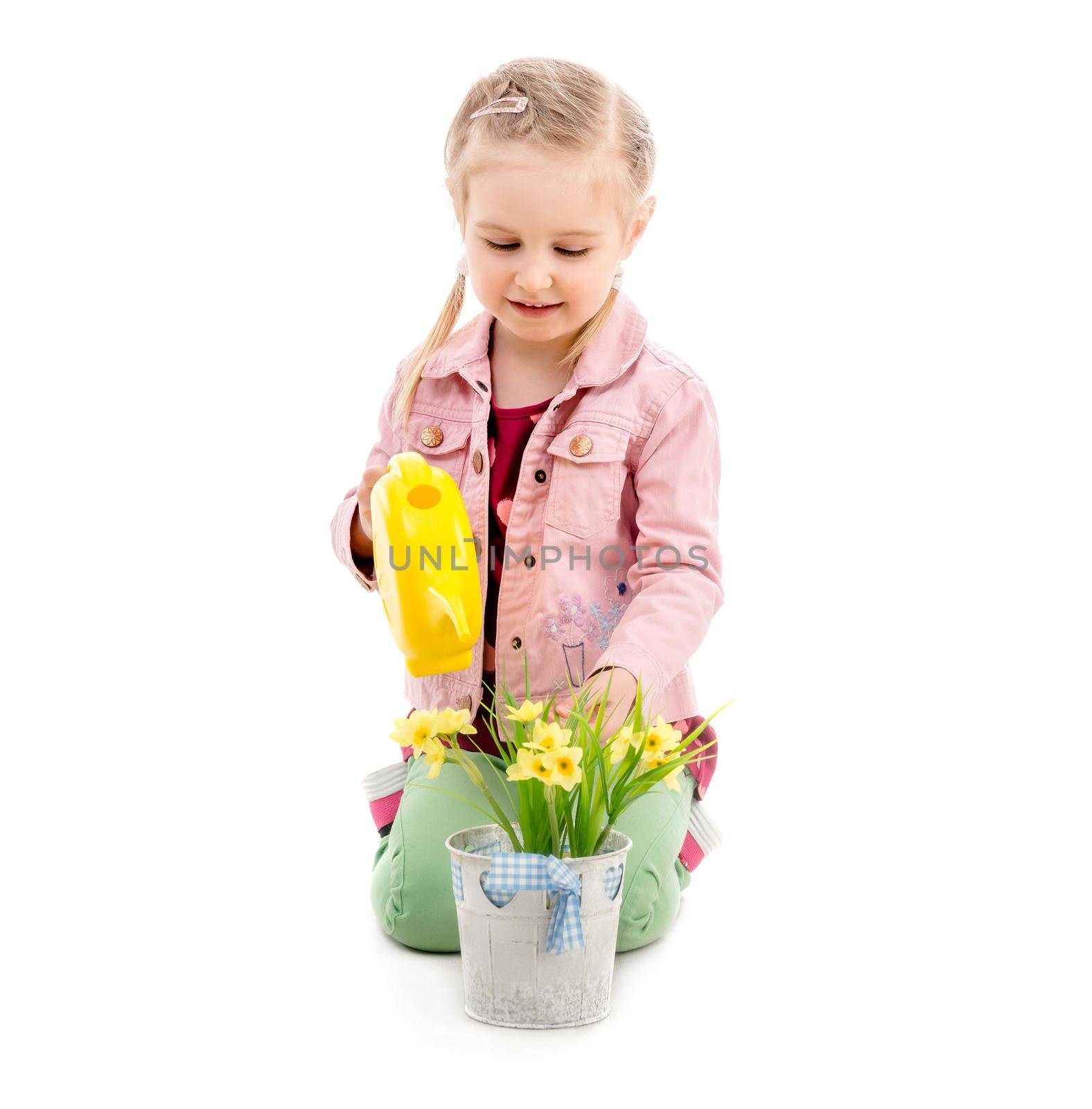 kid watering flowers, isolated on white background by tan4ikk1