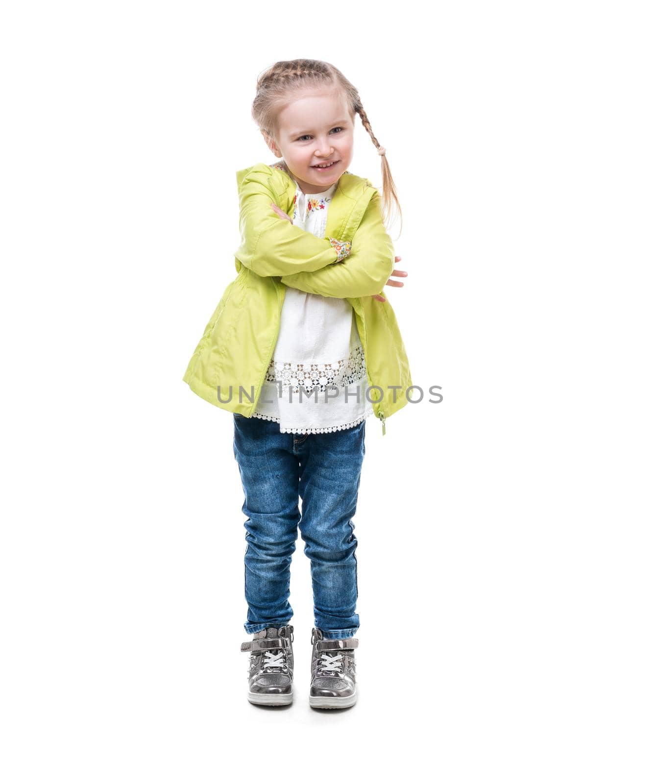 girl hugging herself, isolated on white background by tan4ikk1