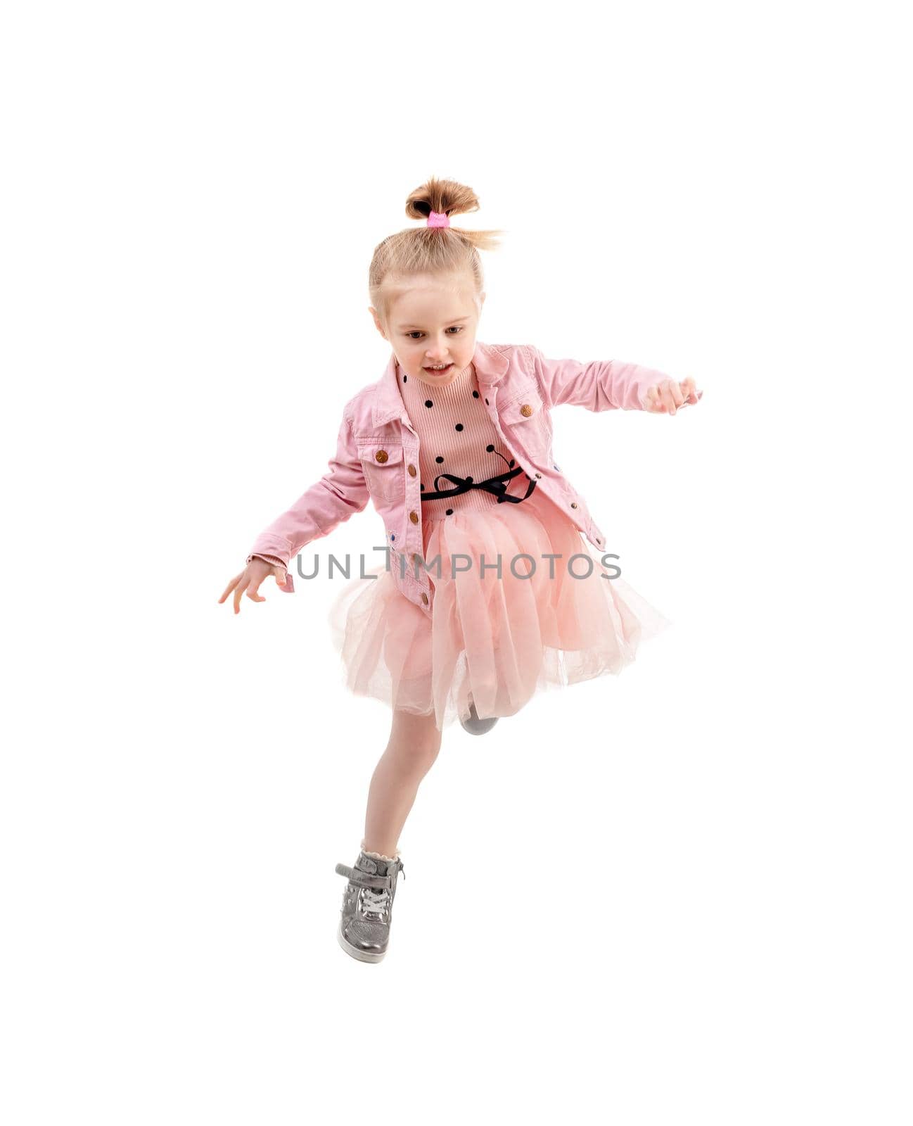Funny girl jumping high, expressing herself, isolated by tan4ikk1