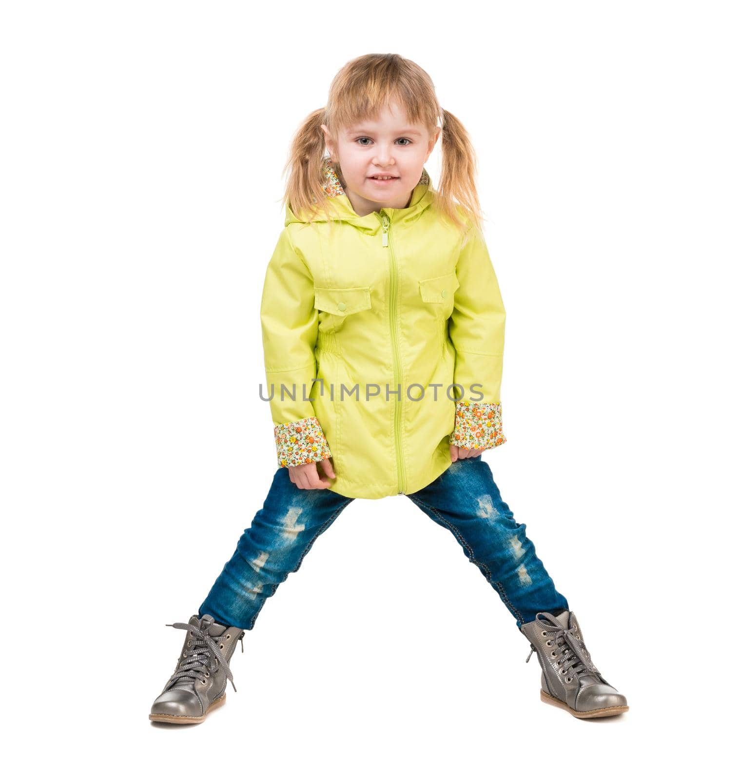 cute little girl in yellow coat by tan4ikk1