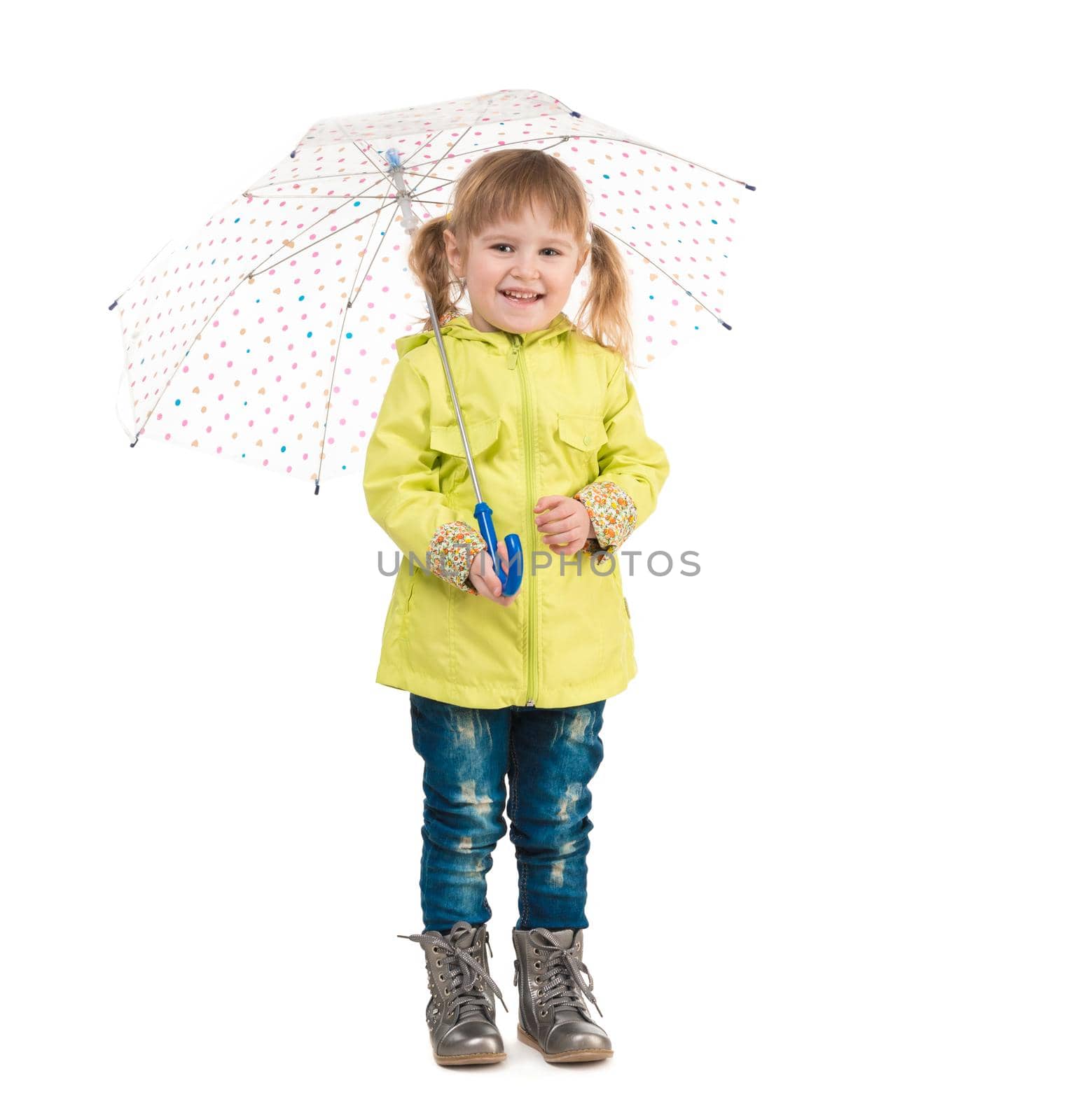 funny little girl holding umbrella in hand by tan4ikk1