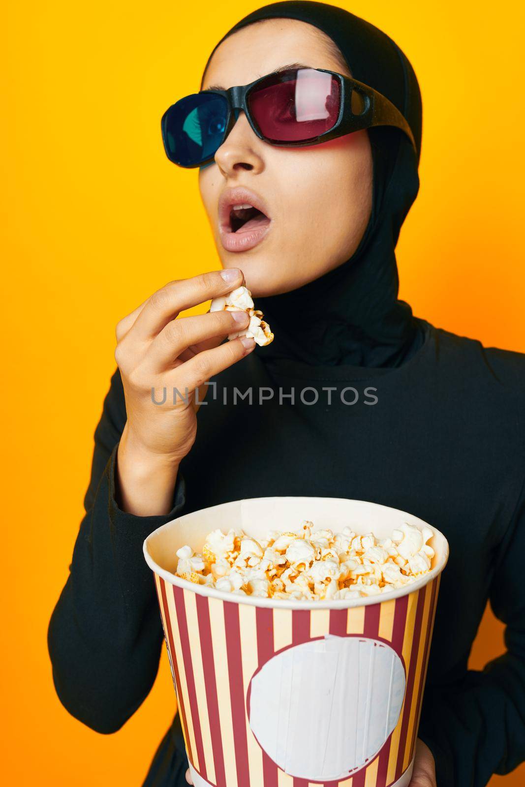 pretty woman 3D glasses entertainment emotions studio lifestyle. High quality photo