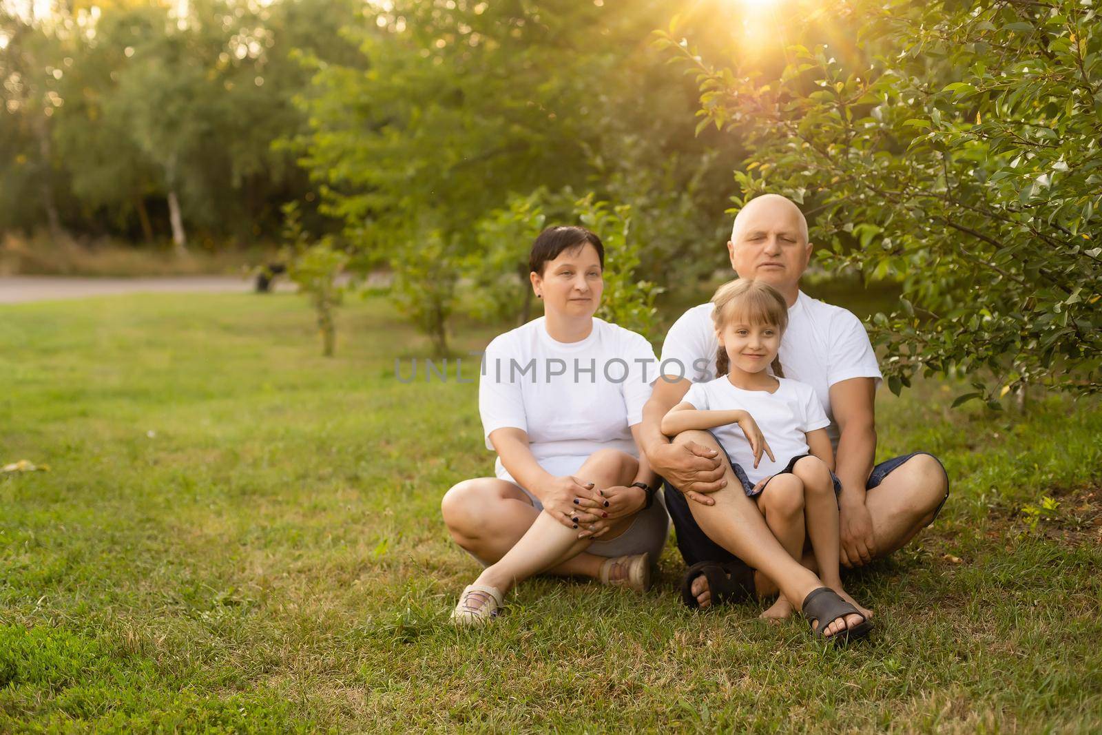 Portrait of cheerful extended family sitting in the park by Andelov13
