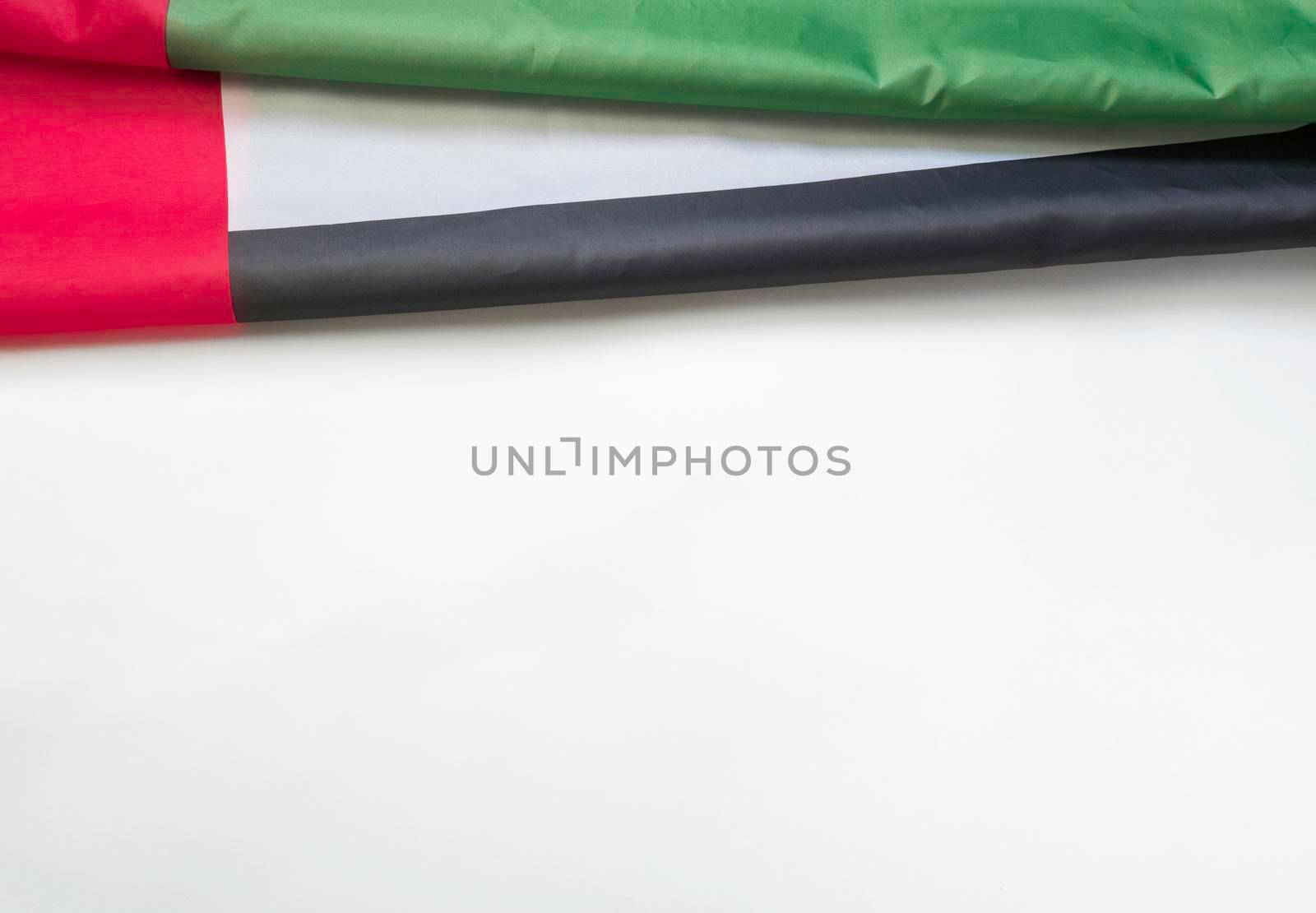 December 2 - Independence Day of the United Arab Emirates. UAE flag on a white background with space for text at the bottom