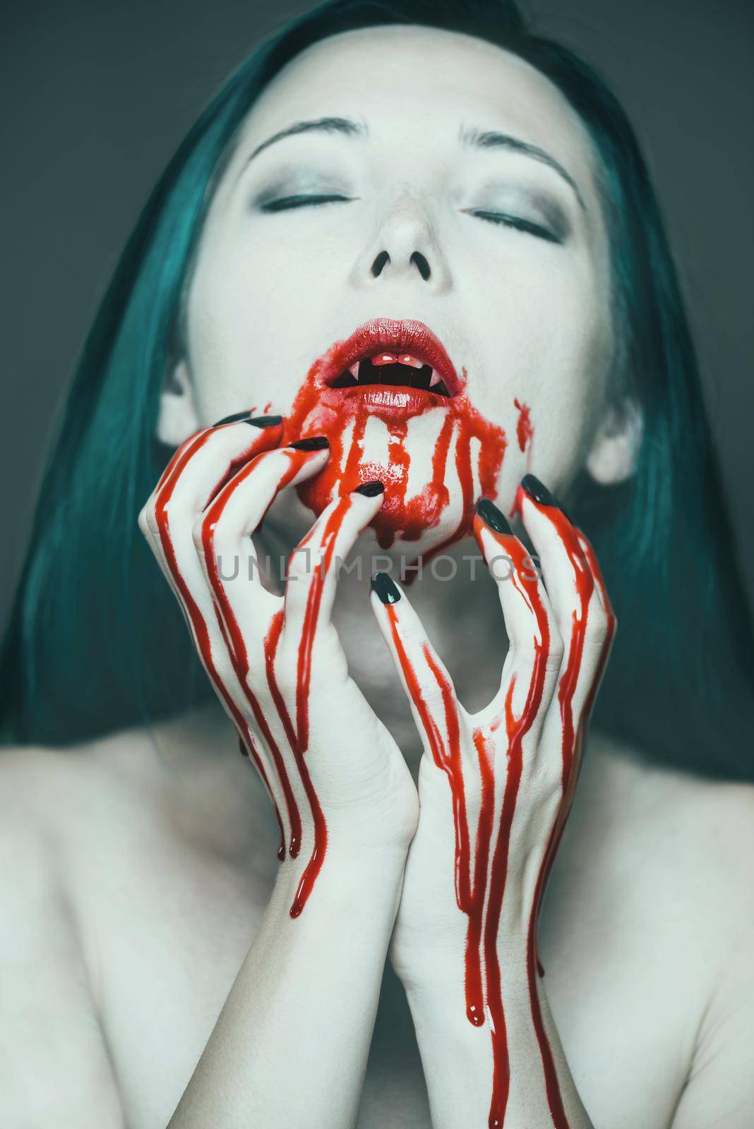 Scary vampire woman in blood by alexAleksei