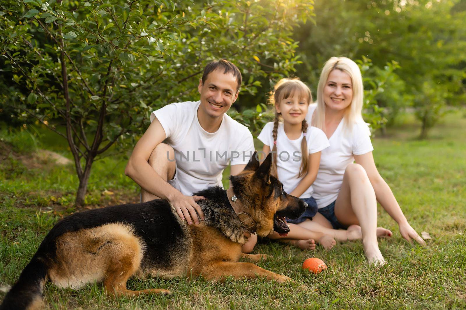 Portrait of cheerful extended family sitting in the park