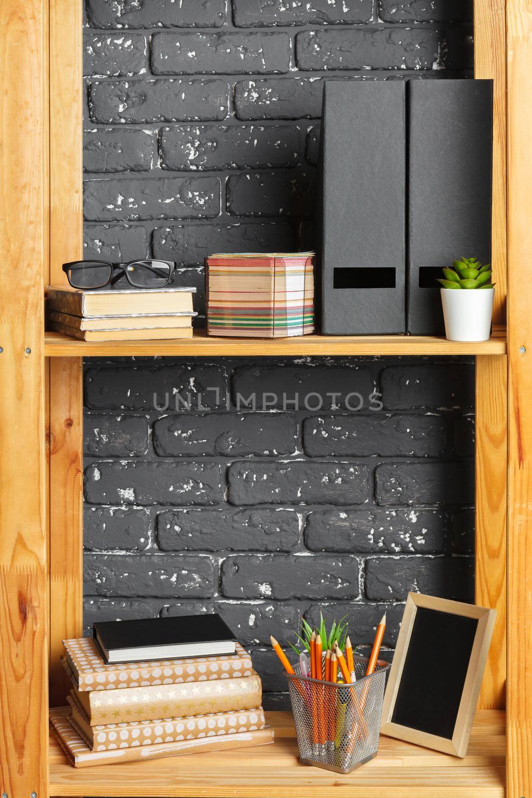 Image of wooden board with documents in office