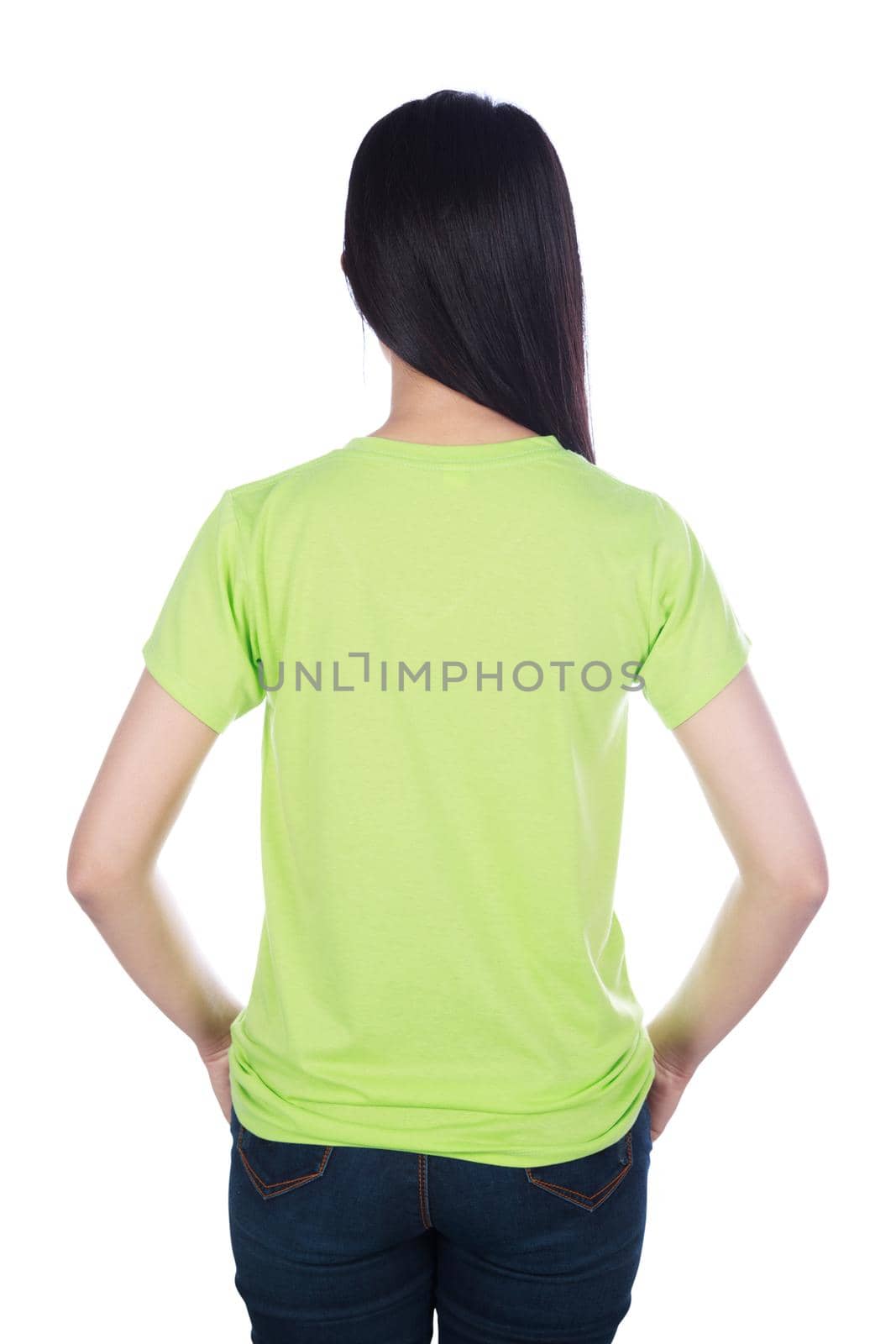 woman in t-shirt isolated on white background by geargodz