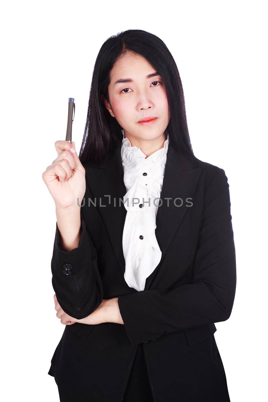 young business woman thinking isolated on white background