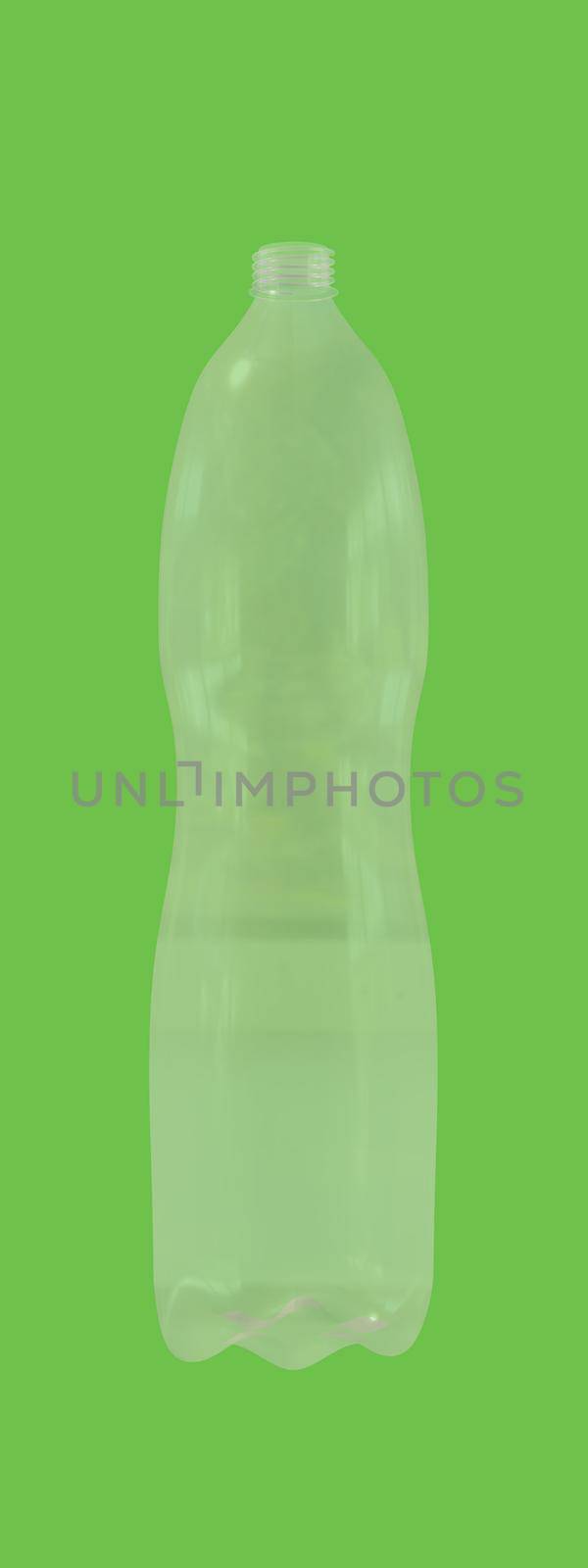New, clean, empty plastic bottle on green background 3d render illustration