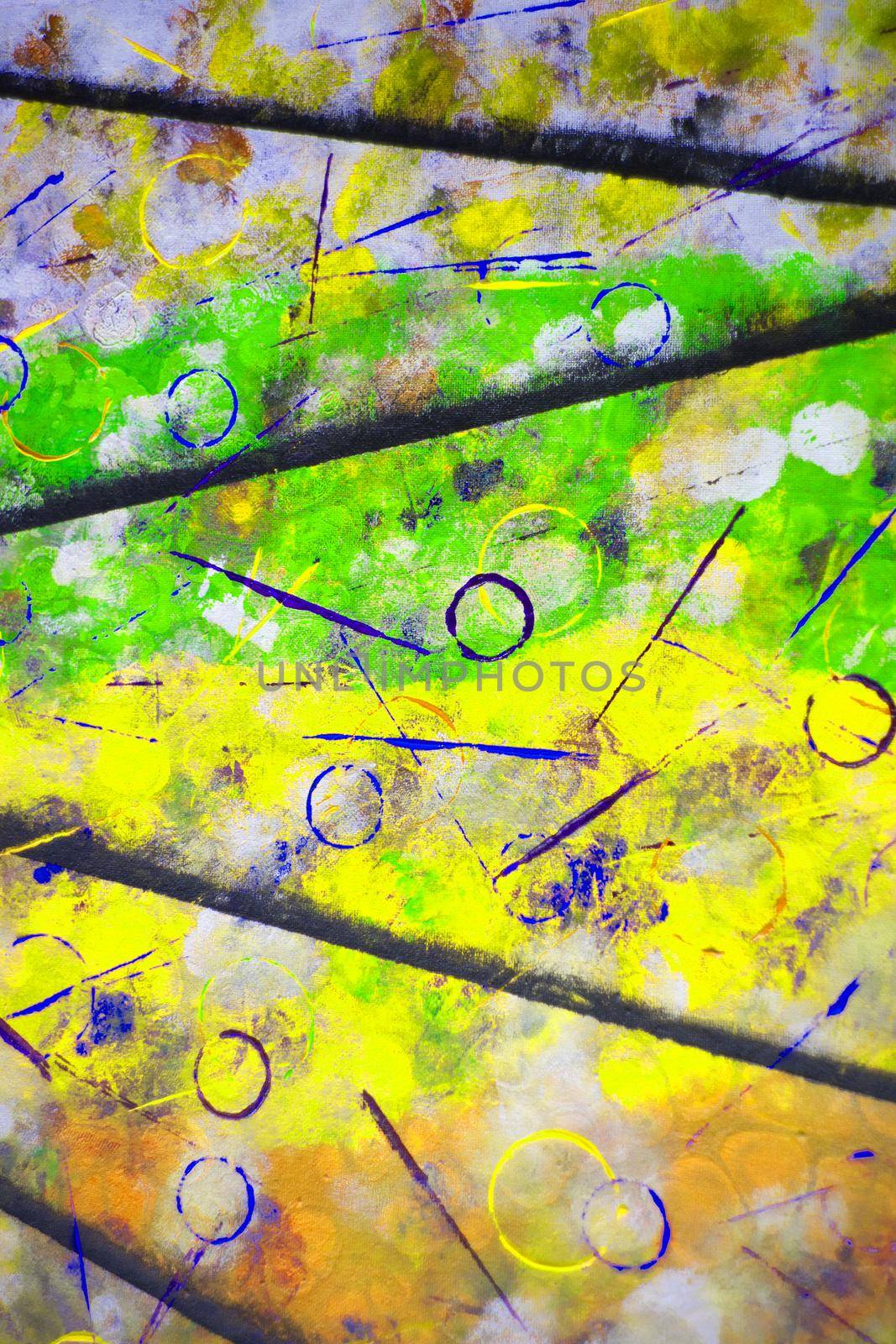 Element of abstract acrylic painting. Circles and lines of different colors - image