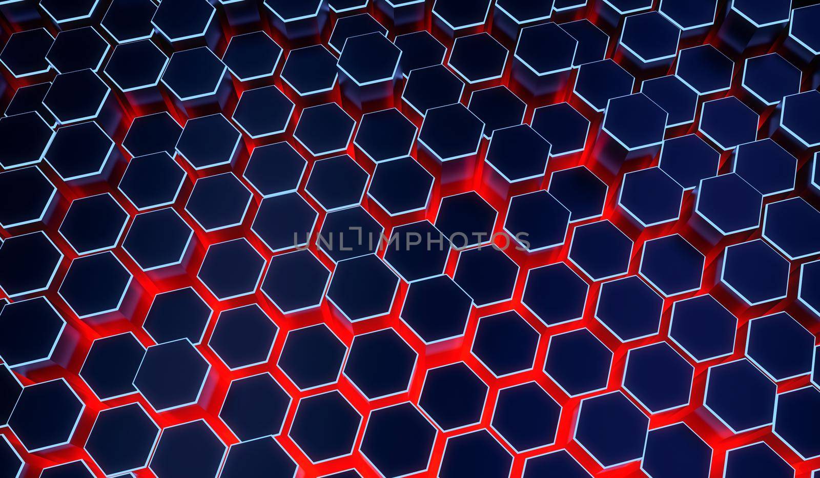 Abstract Hexagon Futuristic Surface With Red Neon Light 3D rendering illustration