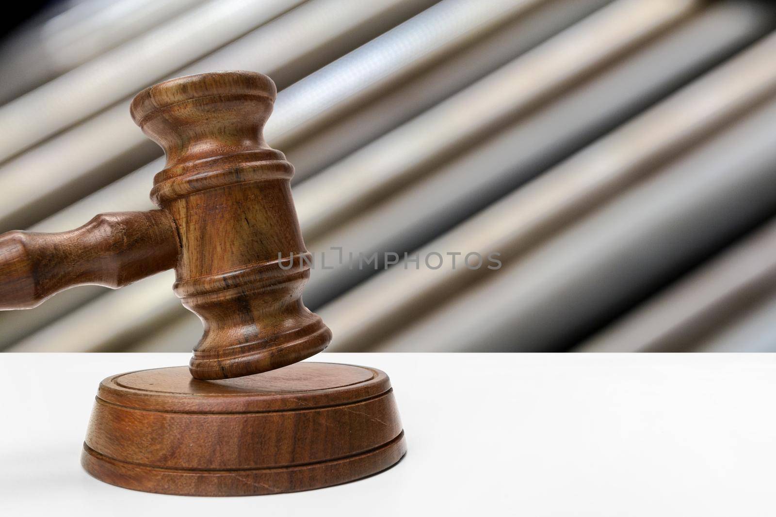 Wooden gavel on table close up. Justice concept