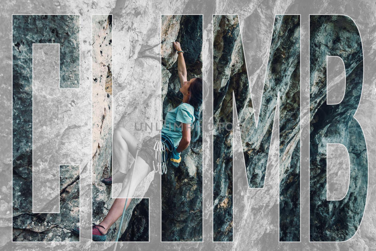 Double exposure of woman and word climb. by alexAleksei