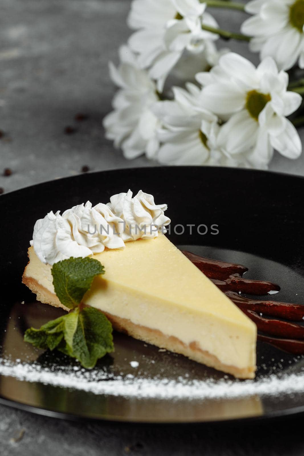 Dessert - Cheesecake with Berries Sauce and Green Mint by UcheaD